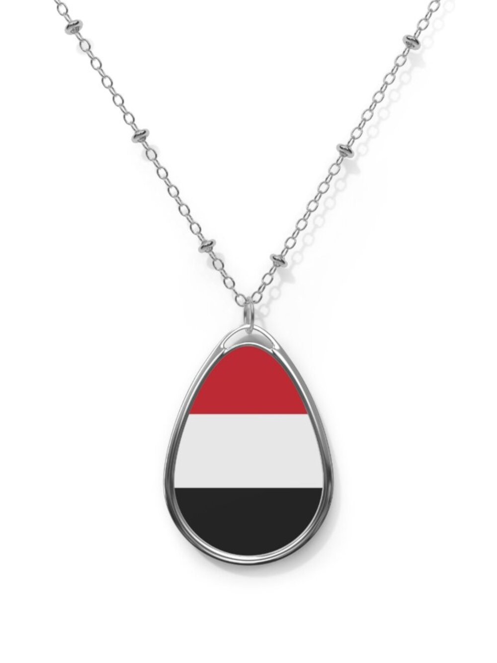 Yemen Flag Oval Necklace – Patriotic Pendant Gift - One Size / Silver